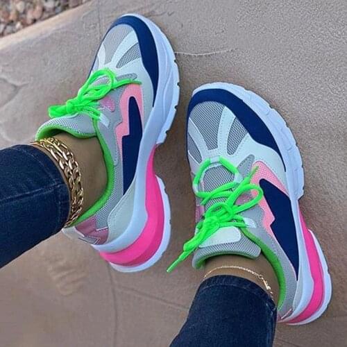 2020 New Womens Mixed Colors Sneakers Ladies Flat Platform shoelace Shoes Woman Casual Autumn Sneakers Big Size 35-43