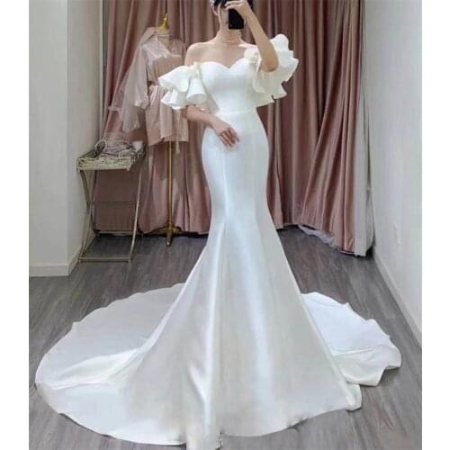 Mermaid Sweep Train Soft Satin Wedding Dress 2021 Elegant Simple Off-Shoulder Lace-Up Bridal Gowns vestidos de mairee Wedding