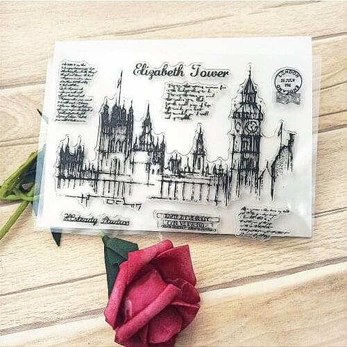11*16cm clock tower castle Transparent Clear Stamps / Silicone Seals Roller Stamp for DIY scrapbooking photo album/Card Making