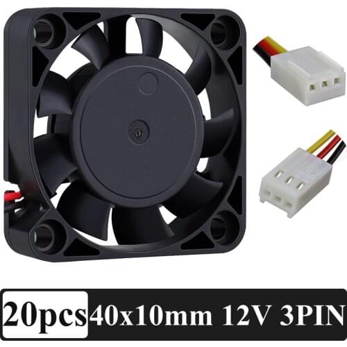 20pcs Gdstime 4cm 3D printer fan 12V 3PIN Small Axial Cooler 4cm Sleeve Bearing DC Brushless Cooling Fan 40x40x10mm 4010