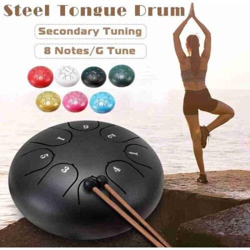 6 Inch Mini Drum 8 Tone Steel Tongue Drum Percussion Instrument With Drumsticks Can Produce A Clean Ethereal Buddha-like Sound