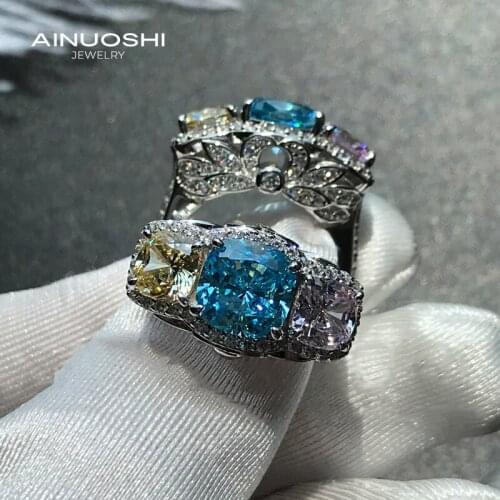 AINUOSHI 925 Sterling Silver Cushion Cut Multi-colorl Simulated Gem Engagement Rings for Women Promise Anniversary Wedding Rings