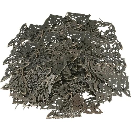 BQLZR Bronze 34x34mm Furniture Decorative Edge Cover Hollow Vintage Decor Box Corner Protector Pack of 200