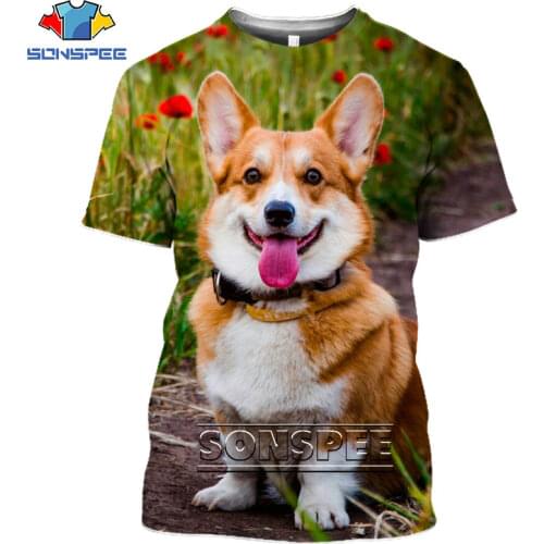 SONSPEE New 3D Print Animal Dog Summer T Shirt Men Women Streetwear O Neck Short Sleeve Corgi Funny Male Clothes Casual Tshirt