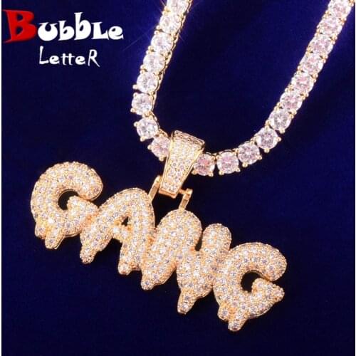 GANG Drip Letter Pendant Street Necklace Gold Color Plated Charm Cubic Zircon Mens Hip Hop Rock Jewelry