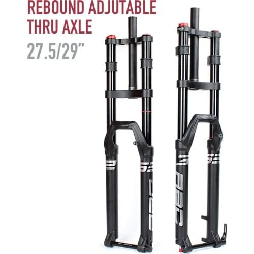 MTB Mountain Bike 27.5 29 Dual Double Crown Suspension Bicycle Air Fork Thru Axle 100x15mm Downhill Rebound Adjustable