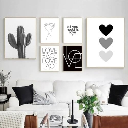 Cactus Nordic Love Modern Simplicity Wall Art Canvas Posters Prints Quote Paintings Black White Wall Picture for Living Room