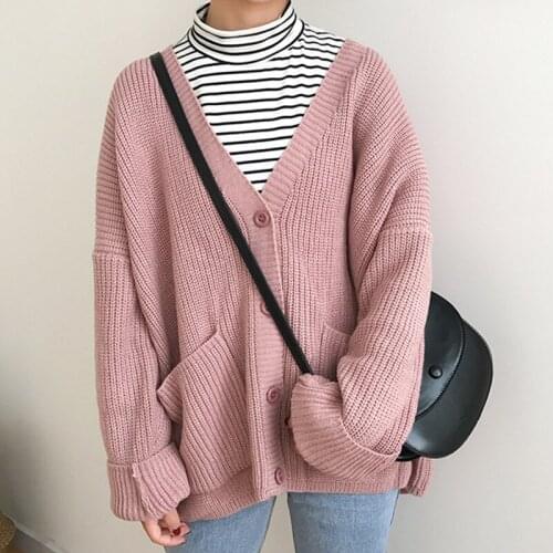 Korean Women Sweater Cardigan Double Pocket Design Female Knitted Cardigan Knit Sweater Autumn Winter Tops