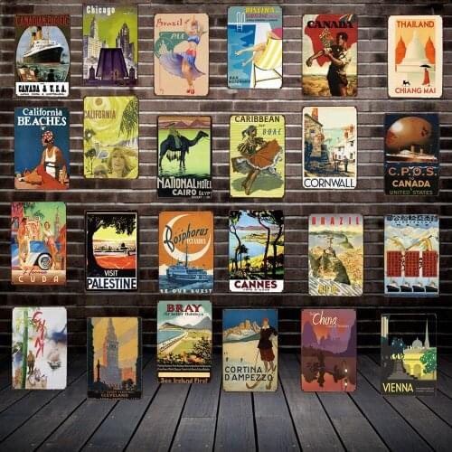 [ WellCraft ] Famous Cites Metal Sign Wall Plate Vintage Pub bar RetroCalifornia cuba canad Iron Painting Decor FG-252