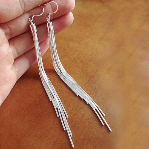 Fashion S925 Plated Dangle Earrings White Long Chain Tassel Dangle Earring Women Jewelry Wedding Gifts