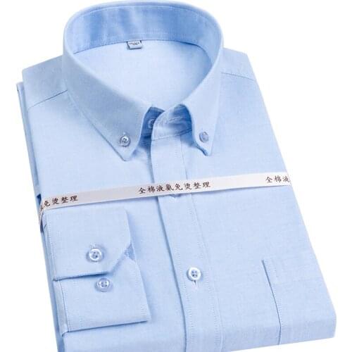 Pure Cotton oxford solid business men casual shirts long sleeve regular fit high grade with front pocket