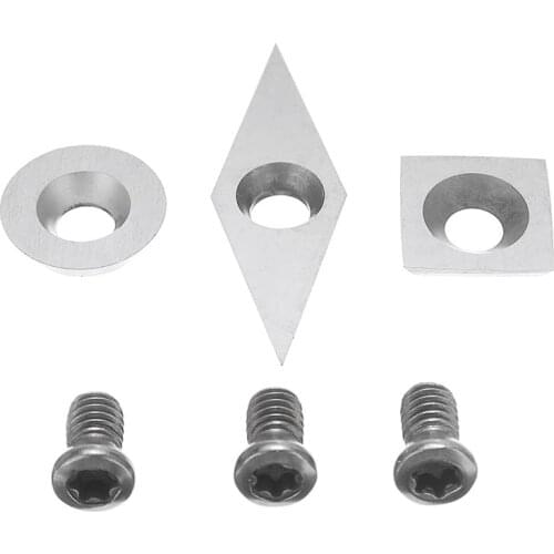 3Pcs Tungsten Carbide Silver Round/Square/Diamond Blade Cutters Inserts Set For Wood Lathe Turning Tools With Screws