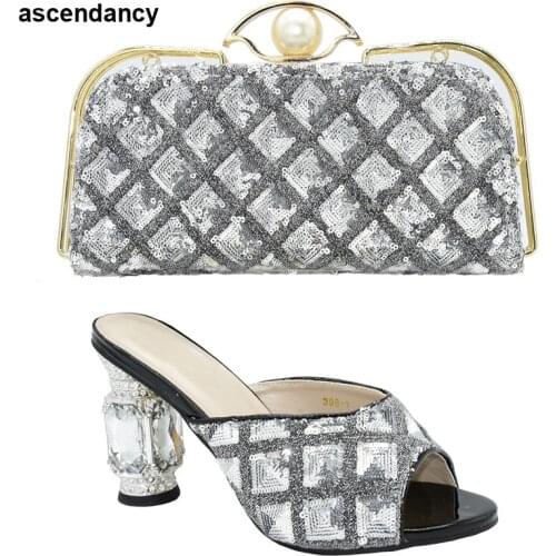 Latest Design African Wedding Shoes Shoes and Bag Set African Sets 2020 Nigerian Women Party Pumps Women High Heels Slip-On