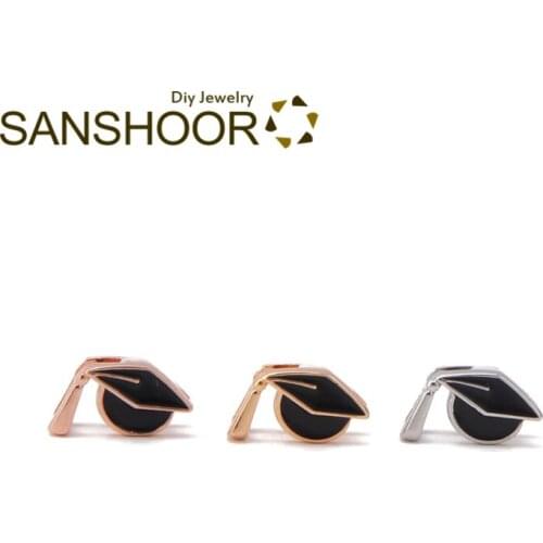 SANSHOOR Bachelor Cap Keeper Slide Charms Fit 8mm Wide Wrapped Leather Bracelet Wristband Belts For Women Toddler Childs 6Pcs