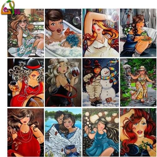 Full Drill Square Round Diamond Embroidery Mosaic Woman Picture Home Decor 5D DIY Diamond Painting Cartoon Fat Lady Cross Stitch