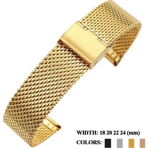 Luxury Golden Watch Strap 18mm/20mm/22mm/24mm Width Stainless Steel Straps Men Women Rose Gold Sliver Watches Band Accessories
