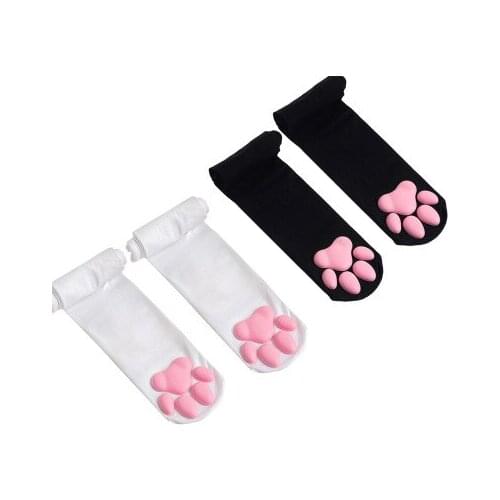 Sexy Lingerie Erotic SM Cosplay Costume Cat Paw Socks for Women Kawaii 3D Cat Claw Toe Beanies Cat Paw Pad Thigh High Socks