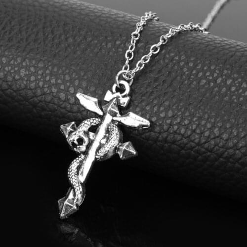 Fullmetal Alchemist Necklace Snake Cross Pendant Necklaces Men Hip Hop Vintage Accessories Cospaly Jewelry