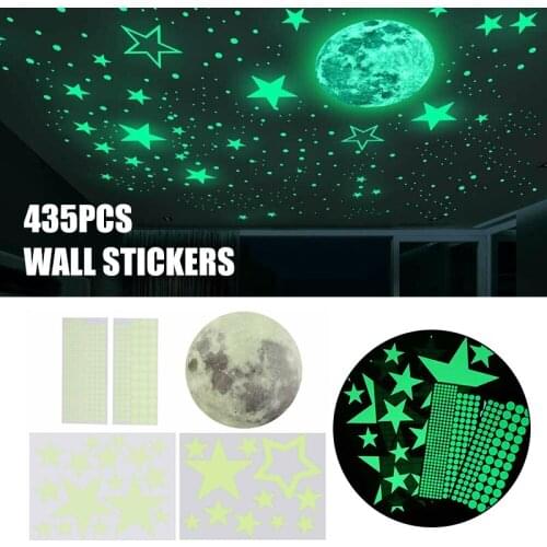 Luminous Moon Dots Stars Stickers Wall Ceiling Decal Murals for Kids Adults Home Bedroom Living Room Decoration Wall Stickers Re