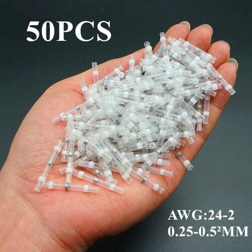 50PCS 0.5²mm AWG 26-24 Heat Shrink Solder Sleeve Terminals Insulated Waterproof Butt Connectors Kit Electrical Wire Terminals