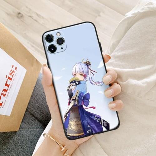 Kamisato ayaka genshin impact silicone for iPhone Se 6 6s 7 8 Plus X XR XS 11 12 Mini Pro Max glass TPU phone case cover shell