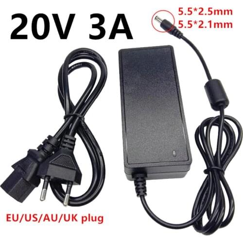 AC DC 20V 3A Universal Power Adapter Supply 110V 220V to 20 volt ac/dc Adaptor voltage adaptador switching 5.5x2.5mm 5.5x2.1mm