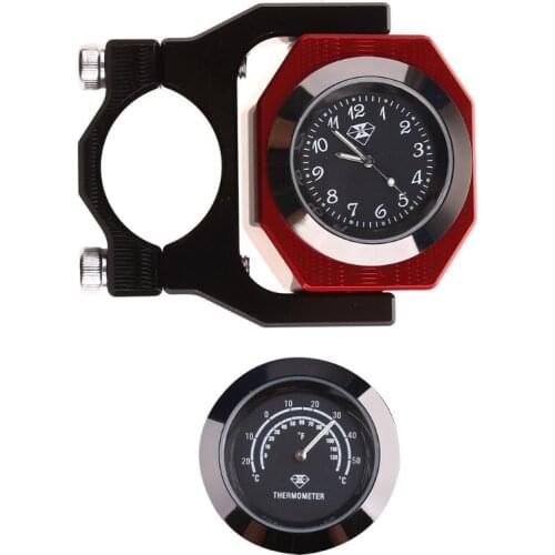 Universal Reversible Aluminum Alloy 4Color 7/8inch 1inch Motorcycle Luminous Handlebar Mount Clock Watch+Thermometer D7WD