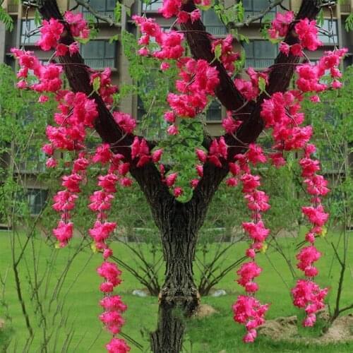 Exellent Free Shipping 180cm length Artificial Cherry Flower Rattan Silk Flower Vines Garlands Wedding Party Decoration