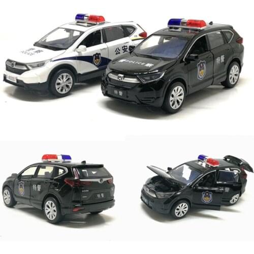 High simulation 1:32 scale pull back police Honda CRV alloy diecast car 6 open door music flash car model toys free shipping