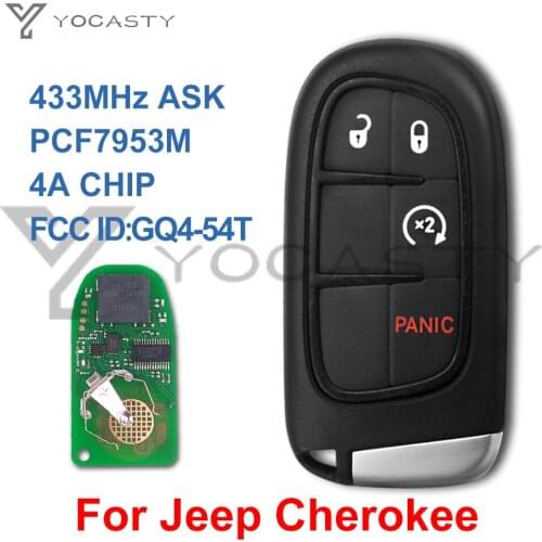 YOCASTY GQ4-54T Smart Remote Car Key Fob 4 Buttons 4A For 2014 2017 2018 Jeep Cherokee 68141580 AC AF AG AB 433MHz PCF7953M
