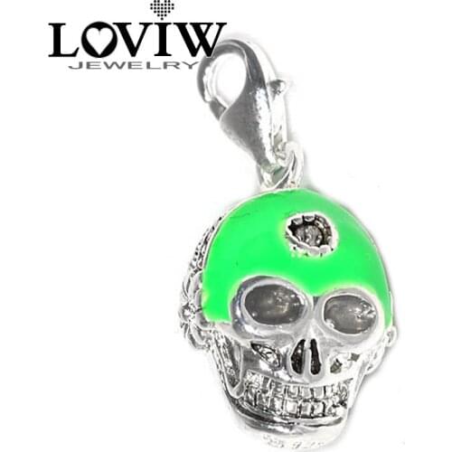 Green-enamelled skull with earphone Charm pendant Fit Bracelet European Bijoux punk Jewelry Gift for Ladies men NEW