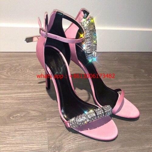 Design brand woman summer INS party rhinestone open toe high heel sandal rhinestones buckle high stiletto heel sandal