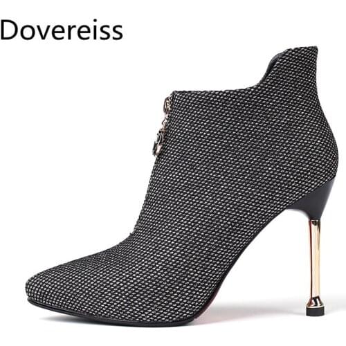 Dovereiss Fashion Womens Shoes winter Pointed Toe Stilettos heels concise Elegant Front zipper sexy concise ankle boots 33-40