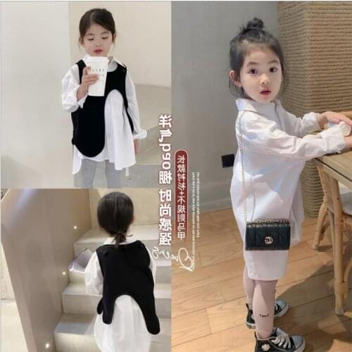 2021 Korea style girls 2 pcs set blouse+vest cotton fashion autumn girls suit 3-8t B605