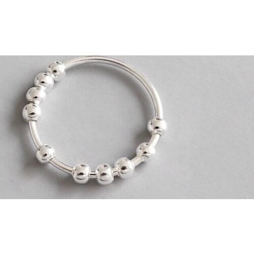 925 Sterling Silver Simple Geometry Bead Ring Finger Ring Temperament Simple Lady Transfer Bead Ring Finger Ring Jewelry