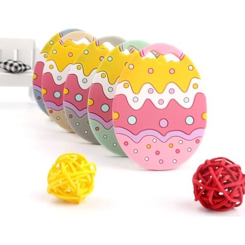 Kovict 1pcs Cartoon Cookie Egg BPA Free Food Grade Silicone Teether DIY Necklace Infant Chewable Baby Teether Toys
