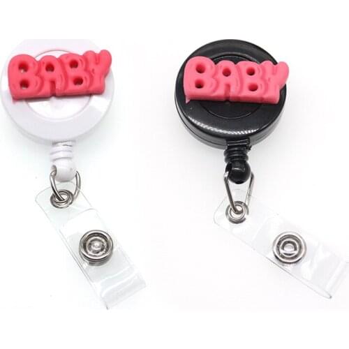 20pcs Wholesale Cute design lovely baby letter Retractable id badge holder reel