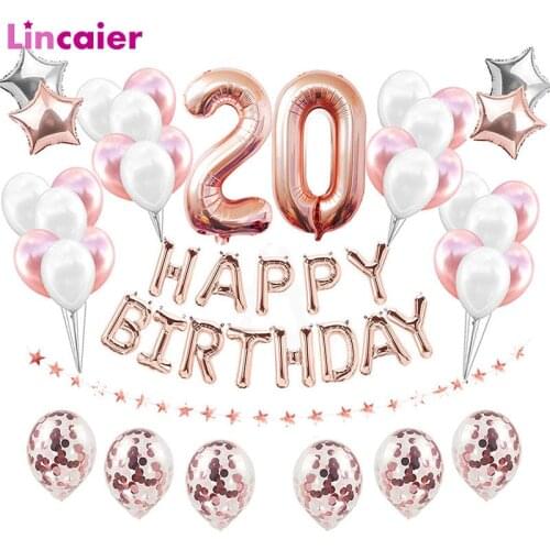 38pcs 32inch Happy 20 Birthday Foil Balloons Rose Gold Blue Pink Number 20th Years Old Adult Party Decorations Man Woman Supplie