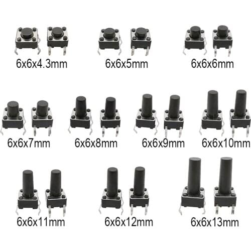 50Pcs 4 Pin SMD Switch DIP Panel PCB Momentary Tactile Tact Mini Push Button Self-reset Switch 6mm*6*4.3/5/6/7/8/9/10/11/12/13mm