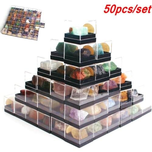 50Pcs Natural Stone Crystal Raw Gemstone Rough Quartz Chip Reiki Healing Mineral Specimen Collection Birthday Gift With a Box