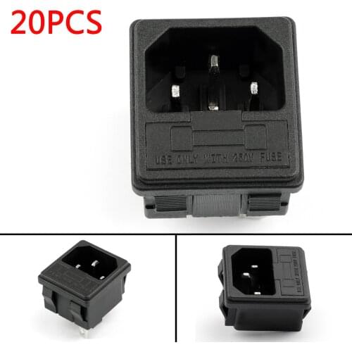 Artudatech 20PCS IEC320 C14 3 Pin Male Power Socket W/Fuse 10A 250V For Boat DIY AC-001D2