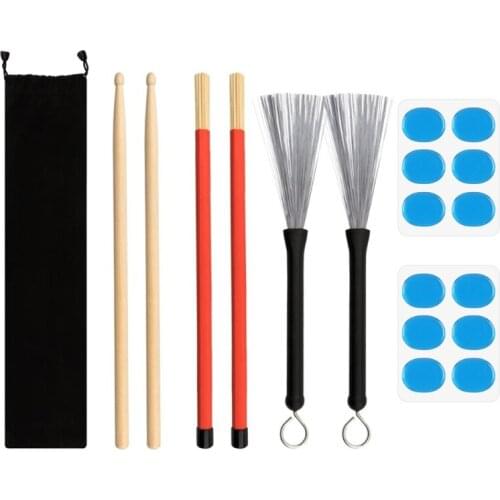 Drum Sticks Set,includes 2 pair 5A classic maple drum sticks,1 pair drum stick brush sticks,1 pair drum line retractable drum st