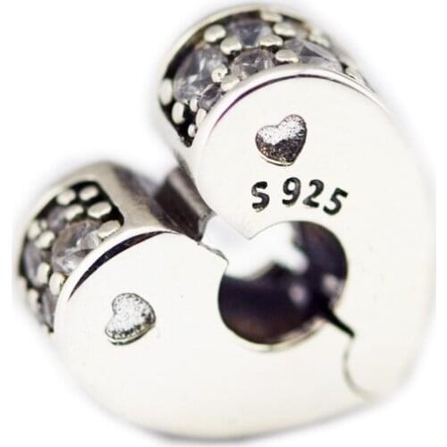 Fits Original 925 Sterling Silver Bracelets Sparkling Arcs of Love Clip Clear CZ Silver Beads For Jewelry Making DIY Charms