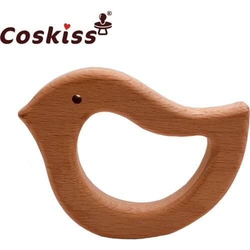 Coskiss Baby Wooden Teether Beech Wood Cartoon Bird Teething Toys Montessori Inspired Nursing Pendant Baby Teether