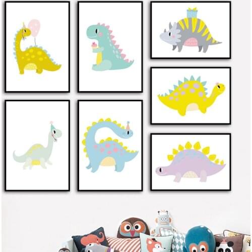 Nursery Cartoon Cute Dinosaur Wall Art Canvas Painting Nordic Posters And Prints Wall Pictures Baby Kids Room Playroom Decor