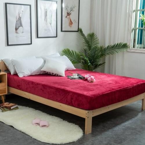 Home Solid Flannel Fitted Sheet Matress for Bed Double Faced Velvet Dustproof Matress Cover for King/Queen Size Bed