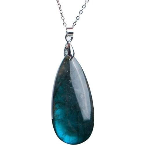 Precious Strong Blue Lights Natural Labradorite Gems Stone Crystal Water Drop Bead Necklace Charm Pendant mm