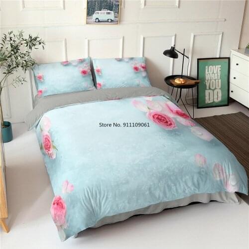 Home Textiles Luxury 3D Red Rose Bedding Set King Size Duvet Cover and Pillowcase 2/3pcs Kids Adults Wedding Bedroom Decor