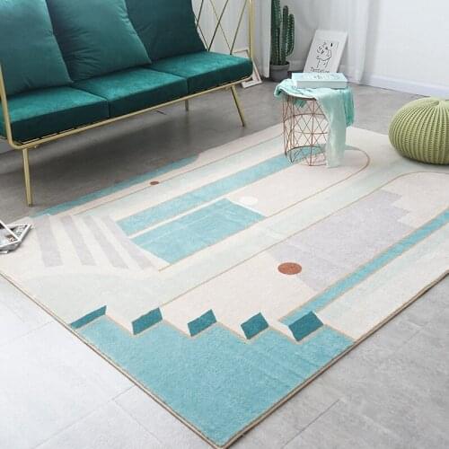 Nordic Style Geometric Pattern Carpet For Living Room Home Bedroom Thick Washable Soft Blue Fluffy Rug Girl Kids Room Tatami Mat