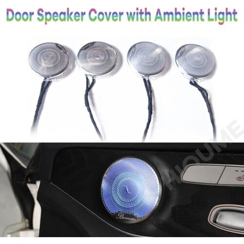 Door Speaker Cover with Ambient Light for Mercedes Benz C Class W205 E Coupe GLC W253, Plug and Play Luminous Loudspeaker Lid
